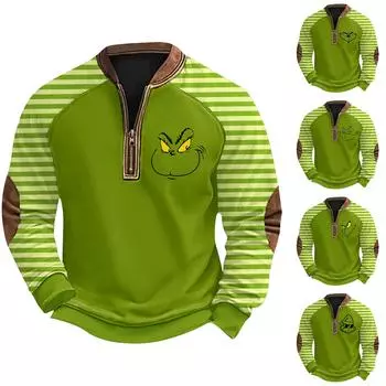 Мужская повседневная толстовка с принтом на молнии с рождественским принтом L армия зеленый