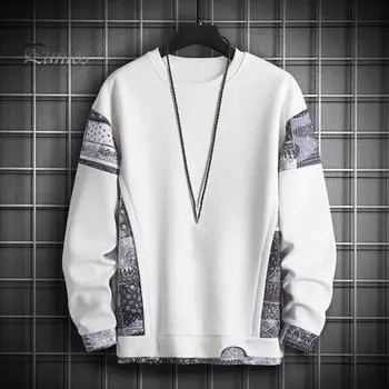 Мужская повседневная толстовка с вафельным дизайном, поддельный двухкомпонентный топ с длинными рукавами и круглым вырезом, пуловер для уличной вечеринки M светло-серый