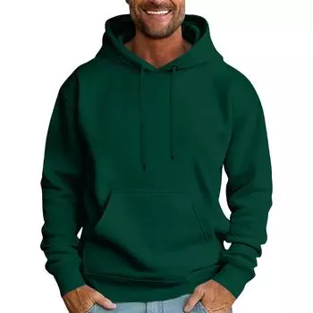 Мужская повседневная толстовка свободного кроя однотонная со шнурком худи с большим карманом спортивная толстовка L армия зеленый