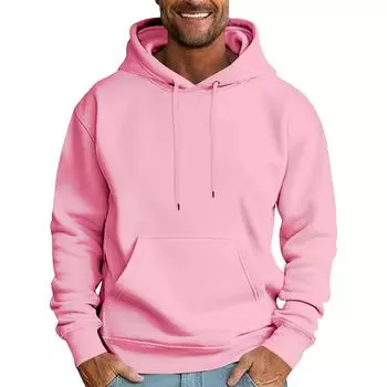 Мужская повседневная толстовка свободного кроя однотонная со шнурком худи с большим карманом спортивная толстовка L розовый