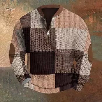 Мужская повседневная толстовка в стиле ретро с градиентным принтом L коричневый