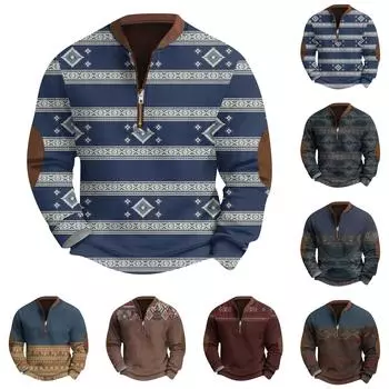 Мужская повседневная толстовка в стиле ретро с градиентным принтом L синий