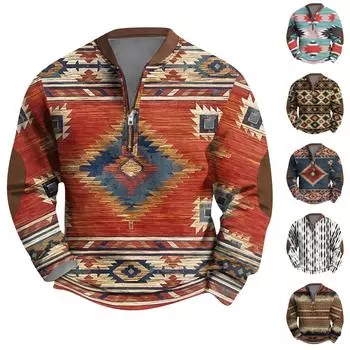 Мужская повседневная толстовка в стиле ретро с градиентным принтом L тёмно-синий