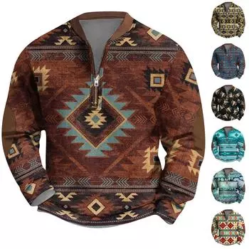 Мужская повседневная толстовка в стиле ретро с градиентным принтом XL коричневый