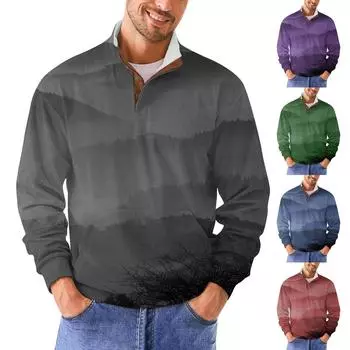 Мужская повседневная толстовка в стиле ретро с градиентным принтом XXXL синий