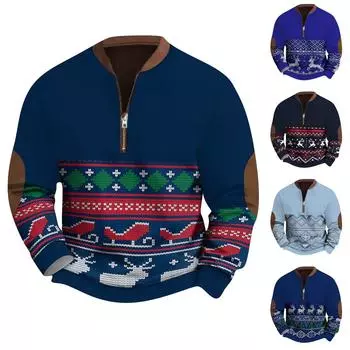 Мужская повседневная толстовка в стиле ретро с градиентным принтом XXL тёмно-синий