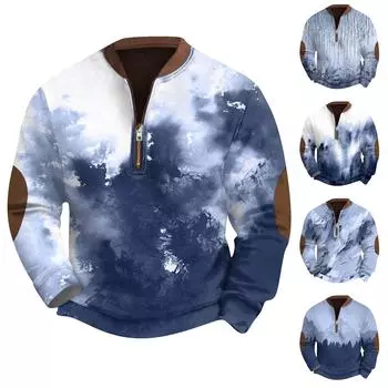 Мужская повседневная толстовка в стиле ретро с градиентным принтом XXXL синий