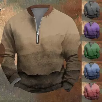 Мужская повседневная толстовка в стиле ретро с градиентным принтом L синий