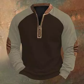 Мужская повседневная толстовка в стиле ретро с цветными блоками на молнии S верблюд