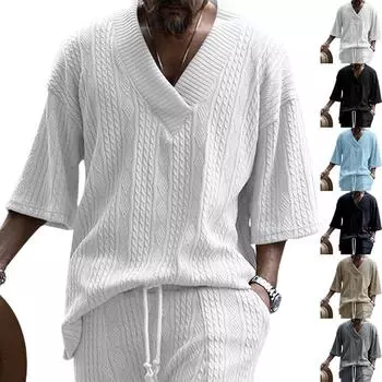 Мужская повседневная трикотажная футболка мужская летняя свободная футболка с коротким рукавом свободная спортивная однотонная футболка с V-образным вырезом мужская S небесно-голубой