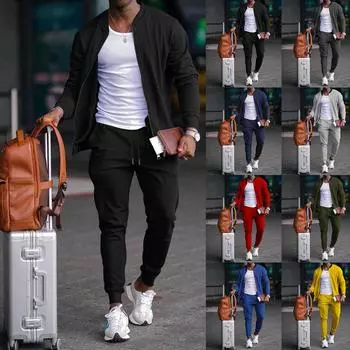 Мужская повседневная уличная куртка с длинными рукавами и брюки, комплект из двух предметов L