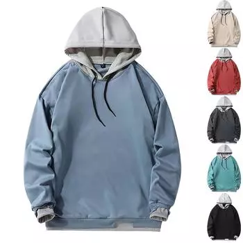 Мужская повседневная уличная куртка с капюшоном, однотонная, с длинными рукавами, воротником-стойкой, спортивная толстовка с капюшоном L бежевый