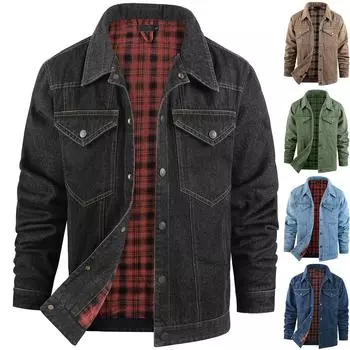 Мужская повседневная уличная куртка с карманами, однотонная, модная, ковбойская, фланелевая L армия зеленый