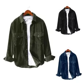 Мужская повседневная вельветовая рубашка с длинным рукавом и отложным воротником, стильная верхняя блузка больших размеров XXXL чёрный