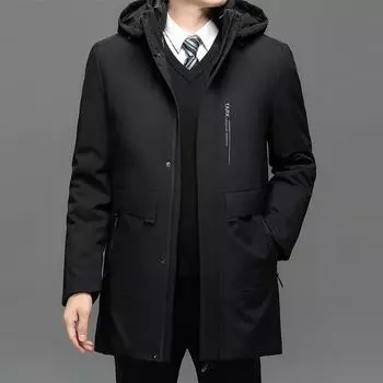 Мужская повседневная верхняя одежда с капюшоном, длинные парки, мужские осенне-зимние теплые водонепроницаемые парки, куртка, пальто, 2 предмета, зимние парки S чёрный