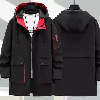 Мужская повседневная ветровка с капюшоном больших размеров для весны и осени, средняя длина, свободная повседневная рабочая куртка 7XL