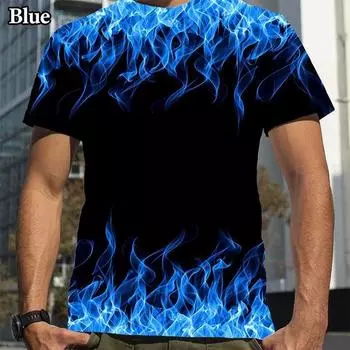 Мужская повседневная забавная футболка с 3D-цифровой печатью Flame с коротким рукавом, летняя крутая спортивная футболка S синий