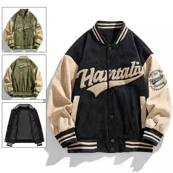 Мужская повседневная замшевая бейсбольная куртка в американском уличном стиле с вышитым бейсбольным воротником, свободное мужское пальто высокого качества M