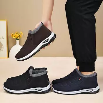 Мужская повседневная зимняя теплая прогулочная обувь, нескользящие короткие ботинки с меховой подкладкой, высокие кроссовки для улицы и дома, зимние ботинки с плюшевой подкладкой для мужчин 40