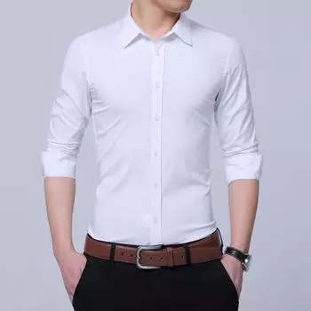 Мужская приталенная белая рубашка с длинным рукавом и защитой от морщин S