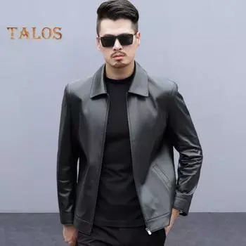 Мужская приталенная куртка из искусственной кожи с лацканами, куртка-бомбер, винтажное пальто на молнии, ветрозащитная байкерская куртка с карманами для весны и осени M чёрный