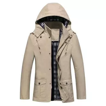 Мужская приталенная куртка с капюшоном средней и длинной длины на весну и осень, мужская корейская версия молодежного пальто большого размера из чистого хлопка M зелёный