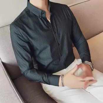 Мужская приталенная полосатая рубашка с длинным рукавом - британский стиль, модная повседневная одежда на весну/осень 2XL фиолетовый