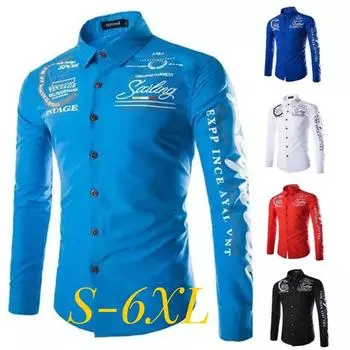 Мужская приталенная повседневная рубашка с длинным рукавом и напечатанным узором на пуговицах S-6XL 5XL белый