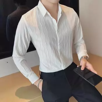 «Мужская приталенная рубашка с длинным рукавом в корейском стиле – стильный и модный дизайн» 2XL чёрный