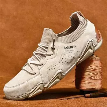 Мужская прочная и водонепроницаемая легкая кожаная повседневная обувь, дышащая и удобная обувь на плоской подошве для всех сезонов US 5(EUR 38) бежевый