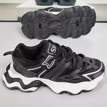 Мужская прогулочная обувь, толстая сетка, дышащая, повседневная, плоская, спортивная, теннисная обувь, удобная, со шнуровкой, для бега для мужчин 39 чёрный