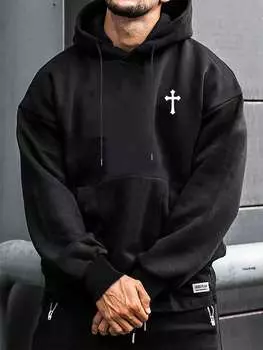 Мужская простая толстовка с капюшоном и длинным рукавом с принтом S