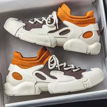 Мужская противоскользящая и износостойкая уличная модная повседневная мужская обувь в стиле ретро в стиле летающего плетения, кроссовки для бега, спортивная обувь 39 чёрный