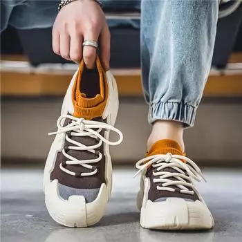 Мужская противоскользящая и износостойкая уличная модная повседневная мужская обувь в стиле ретро в стиле летающего плетения, кроссовки для бега, спортивная обувь 39 чёрный