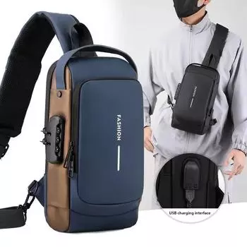 Мужская противоугонная нагрудная сумка с USB-зарядкой, многофункциональная, для коротких поездок, классическая сумка Oxford Sling Pack коричневый