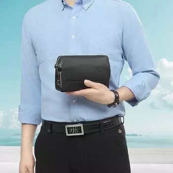 Мужская противоугонная сумка из натуральной кожи с замком отпечатков пальцев и верхним слоем из коровьей кожи, многофункциональная мужская сумка-клатч Advanced Sense чёрный