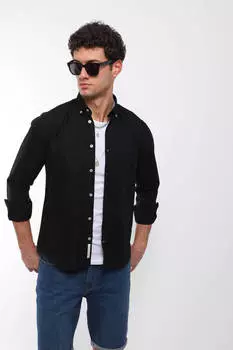 Мужская прямая рубашка с длинным рукавом черная