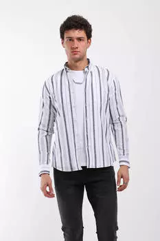 Мужская прямая рубашка с длинным рукавом с рисунком темно-синяя