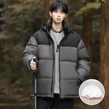 Мужская пуховая куртка из 90% белого утиного пуха, зимняя куртка с капюшоном, пальто-хлеб, модная теплая и универсальная куртка для пар для мужчин S