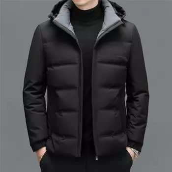Мужская пуховая куртка, мужская зимняя новая повседневная теплая съемная шапка, короткая мужская куртка, топ 170/M