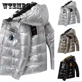 Мужская пуховая куртка с капюшоном, короткая зимняя плюс бархатная толстая теплая хлопковая куртка, мужская свободная повседневная куртка, сплошной цветной значок, универсальные пальто на молнии 4XL золотой