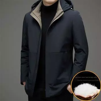 Мужская пуховая куртка с капюшоном, легкая деловая мужская куртка на белом гусином пуху M чёрный