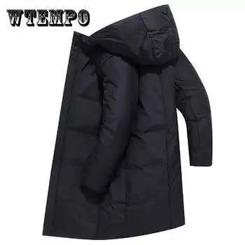 Мужская пуховая куртка с капюшоном средней длины, зимняя толстая теплая хлопковая куртка, мужской повседневный топ, однотонные универсальные пальто на молнии, которые можно носить на севере России 3XL чёрный