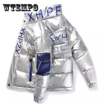 Мужская пуховая куртка с воротником-стойкой, короткая зимняя плюс бархатная толстая теплая хлопковая куртка, мужская свободная повседневная универсальная куртка на молнии с верхними буквами 4XL жёлтый