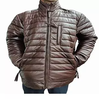 Мужская пуховая куртка, зимняя верхняя одежда, утеплитель, пуховик, стеганая куртка, темно-коричневая кожа из овчины, байкерская стеганая куртка, подарок на годовщину для мужчин XS темно-коричневого