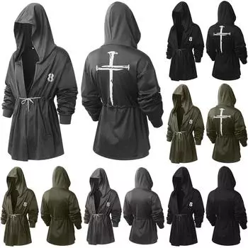 Мужская пуловерная куртка с капюшоном, пальто для косплея, толстовка на шнурке XL