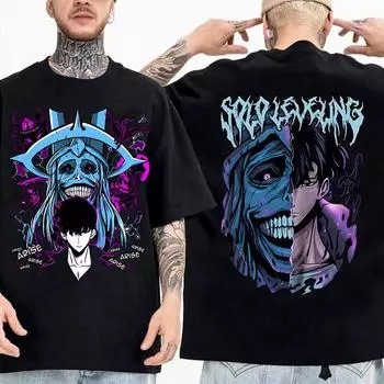 Мужская японская аниме-футболка Solo Sung Jinwoo Cartoon Graphic Tees с коротким рукавом, высококачественная футболка с 3D-принтом S