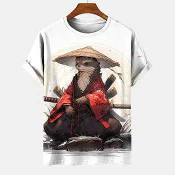 Мужская японская футболка с рисунком животных Ukiyoe, 3D-печать S