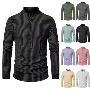 Мужская японская повседневная модная деловая рубашка в полоску с длинными рукавами M белый