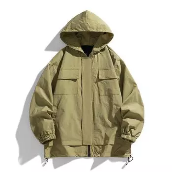 Мужская японская повседневная однотонная свободная куртка с капюшоном осенняя куртка куртка M чёрный